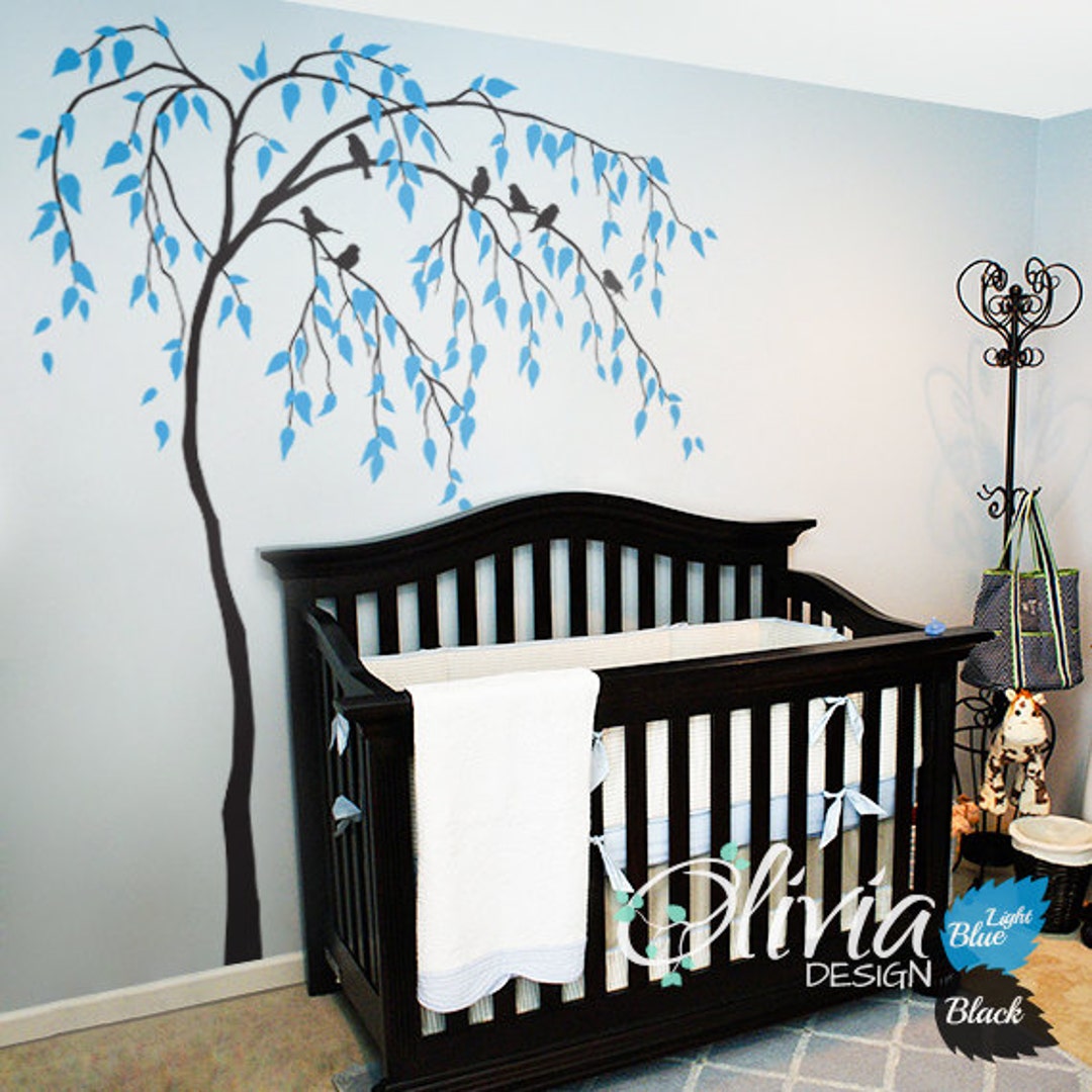 Nursery Large Tree Wall Decal With Birds Mural for Kids Room - Tree ...