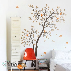 Large Forest Baby nursery Tree vinyl wall decal with birds mural, wall sticker -NT027