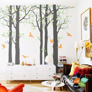 Large  Forest Tree vinyl wall decals, birds stickers, home decor mural -NT006