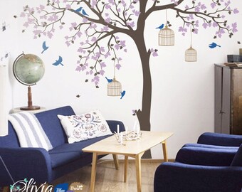 Large Tree Vinyl Wall Decal with Birds Mural Stickers - NT012