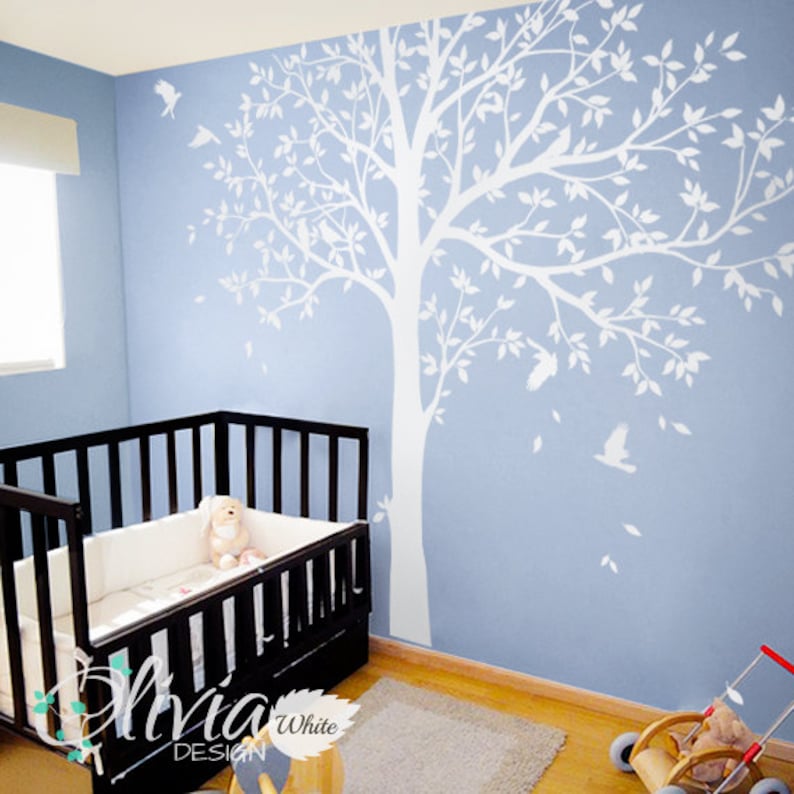 Large White Family Tree Wall Decal Mural Stickers Baby Nursery Art Nature Decals Decor Nt048