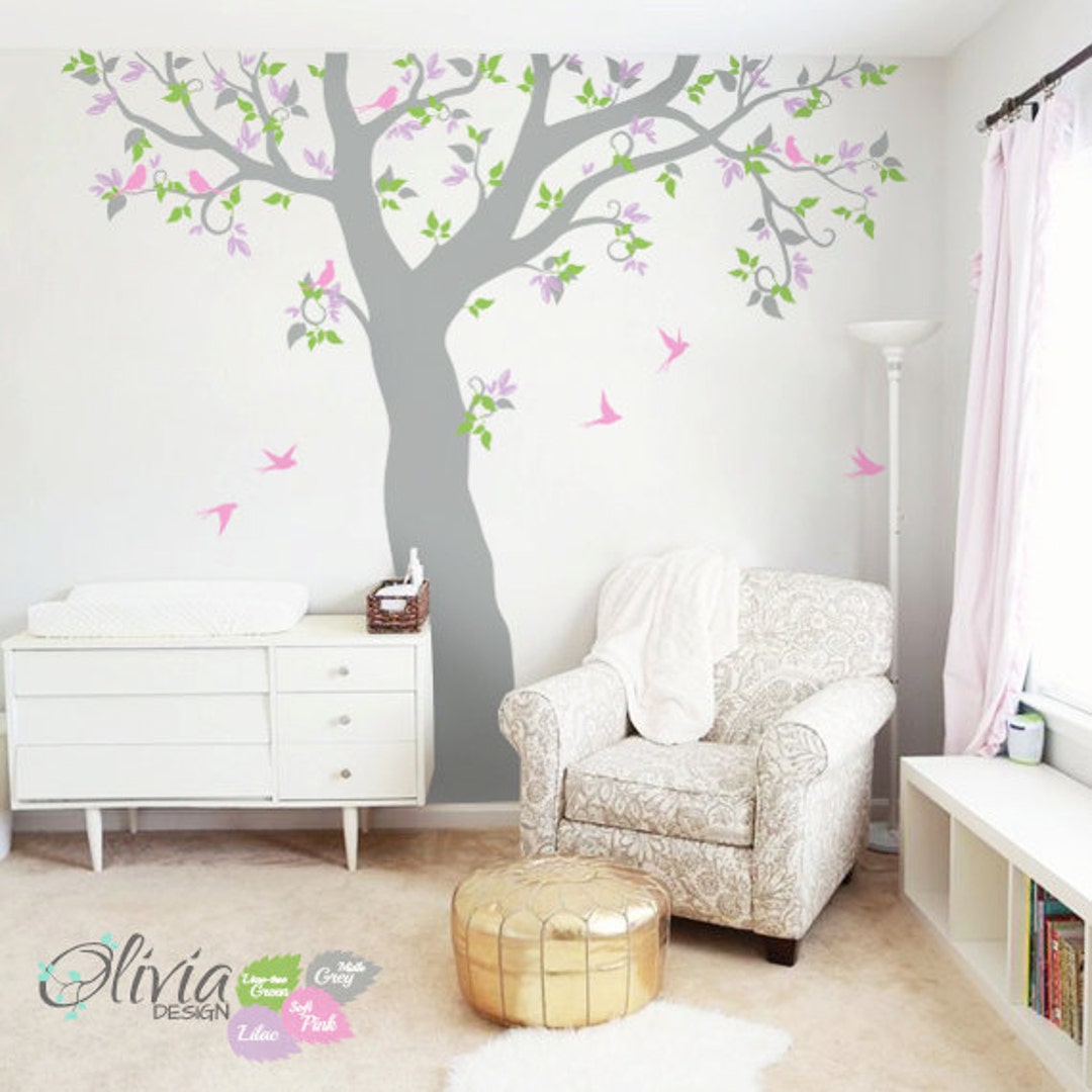 Large Forest Family Tree Vinyl Wall Decal and Birds Nature Wall Decals ...