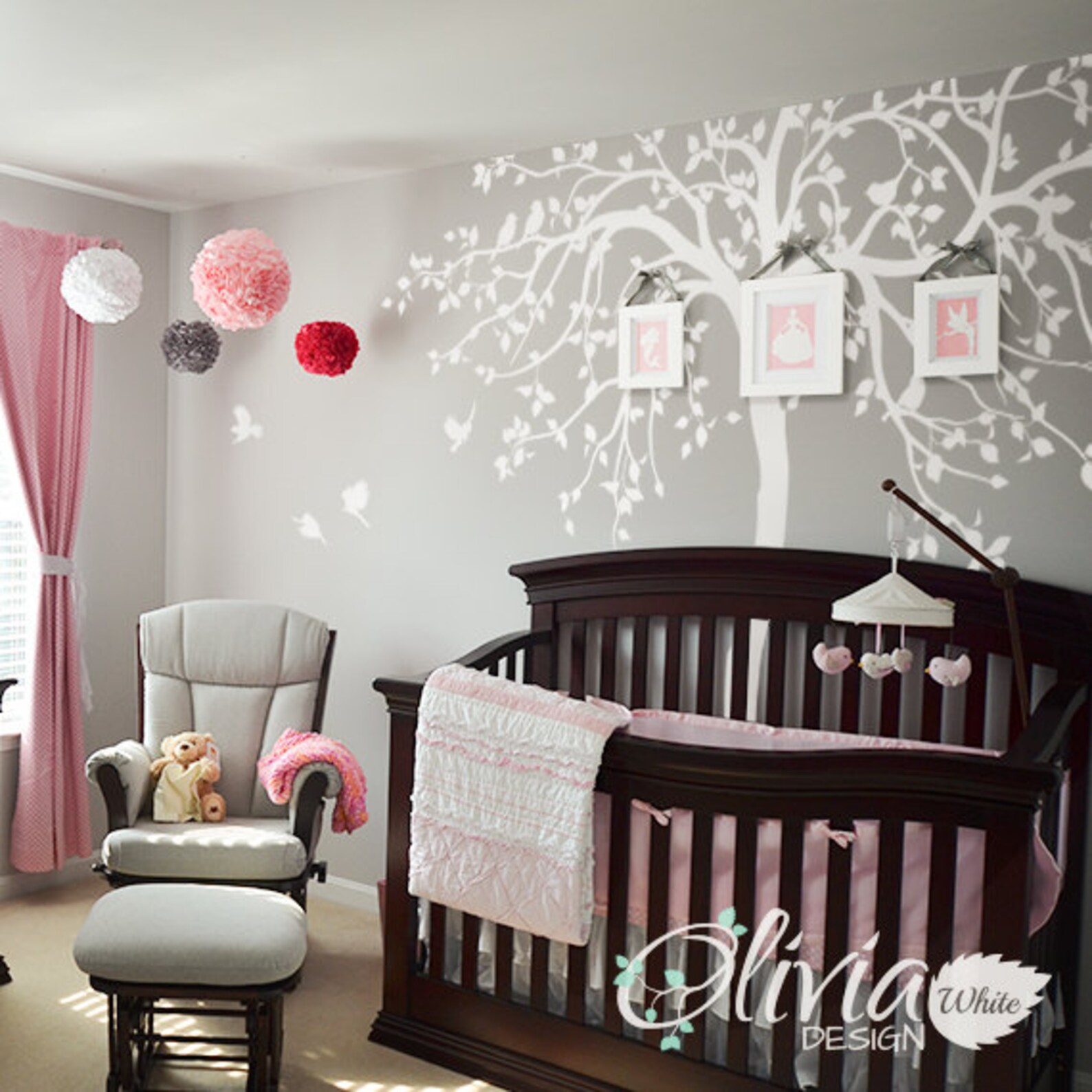 Baby Nursery Tree Wall Decal Huge Kids Room Tree Leaves and Birds Decor ...