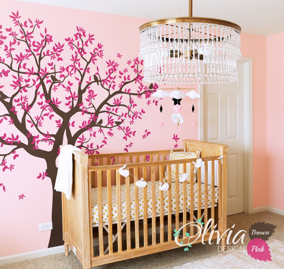 Pink Nursery Family Tree Vinyl Wall Decal With Bird Stickers - NT040 - Etsy