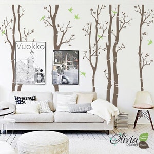 Large Birch Tree with Birds Vinyl Wall Decal NT015 image 2