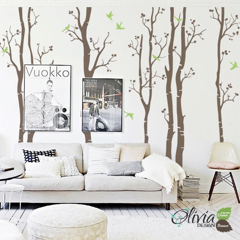 Large Birch Tree with Birds Vinyl Wall Decal NT015 image 2