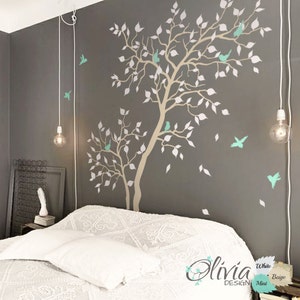 Large Forest home decor Tree vinyl wall decal with birds mural, wall sticker -NT027