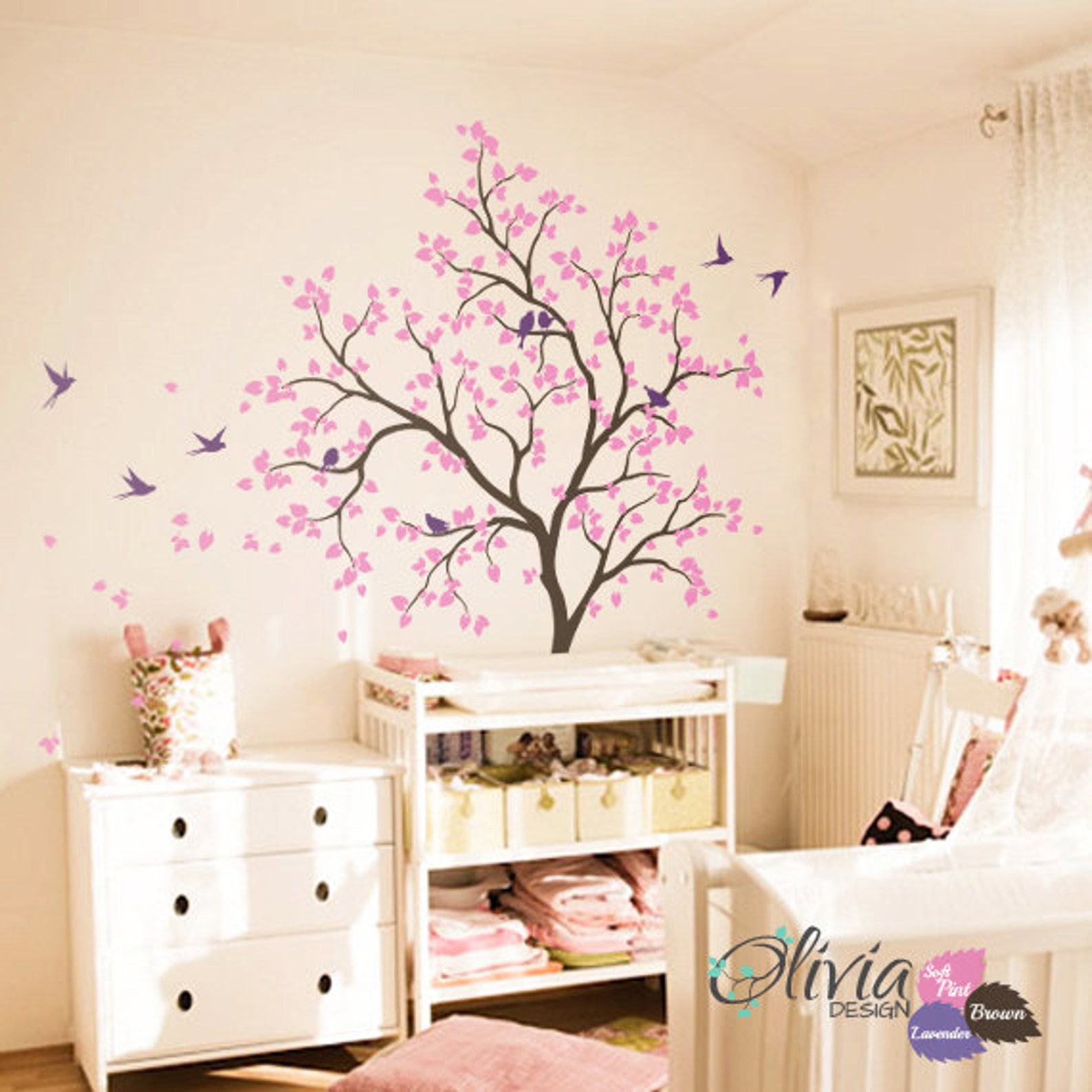 Large White Tree Decal Huge Tree Wall Decal Wall Art Tattoo Wall Mural ...