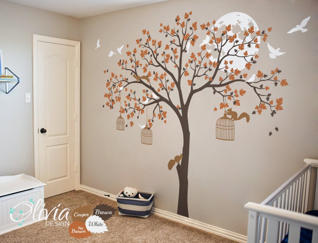 Large Tree Vinyl Wall Decal With Birds Mural Stickers - NT012B - Etsy
