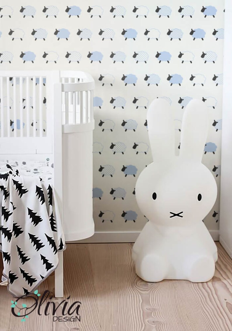 Nursery PEEL and STICK Vinyl Wallpaper Panels Sheep Pattern Etsy