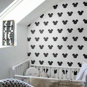 PEEL and STICK Baby Nursery Selfadhesive vinyl wallpaper -black and white Mouse pattern  - OLB_058