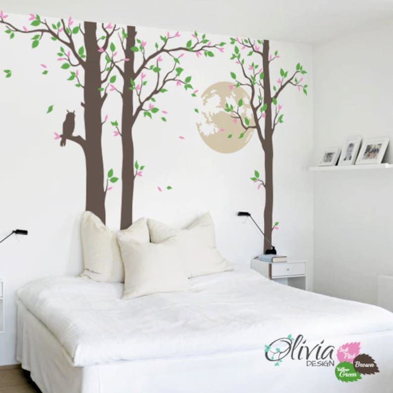 Large Tree With Full Moon /& Owl Removable Vinyl Wall Decal NT013