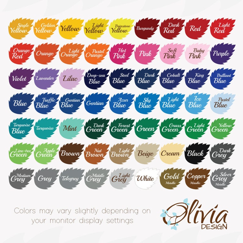 Available Vinyl Color Chart - Etsy