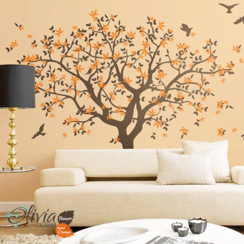 Large Wall Tree vinyl decal with bird stickers nature mural Etsy