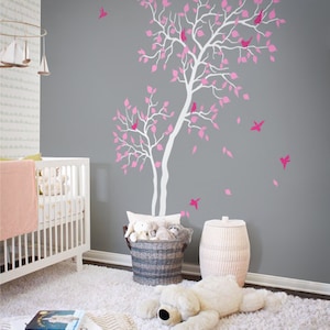 Baby Nursery tree decal  Home decor Tree vinyl wall decal with birds mural, wall sticker -NT027