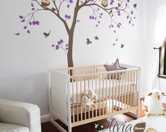 Cute Nursery tree birds Owls decal - Large Baby Nursery Vinyl Wall Tree Decal wall decoration - NT050