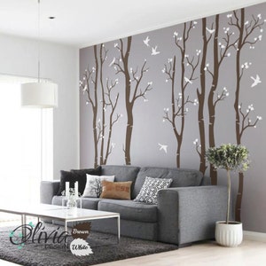 Large Birch Tree with Birds Vinyl Wall Decal NT015 image 3