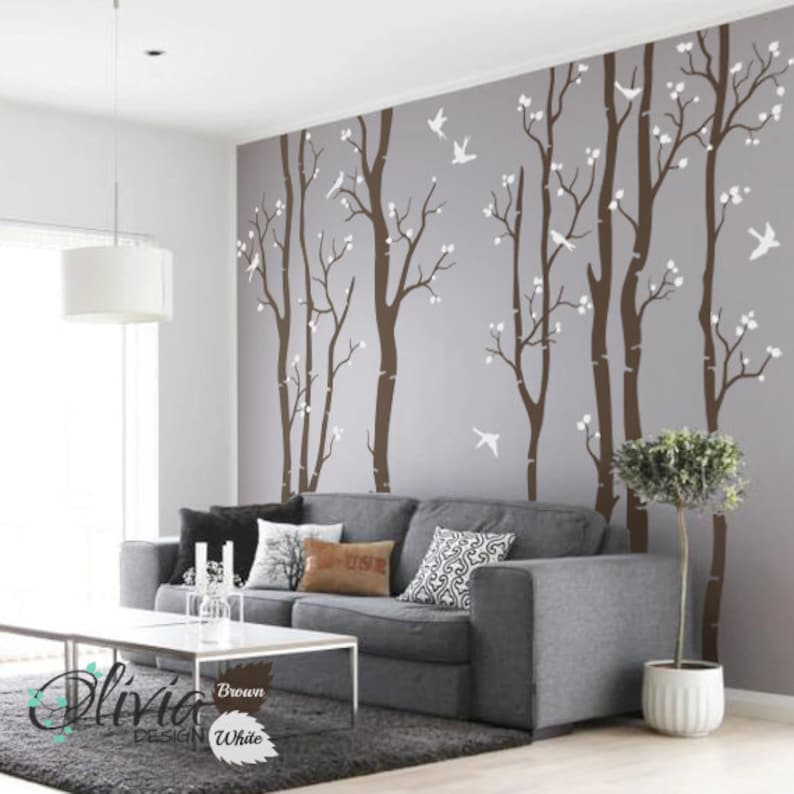 Large Birch Tree with Birds Vinyl Wall Decal NT015 image 3