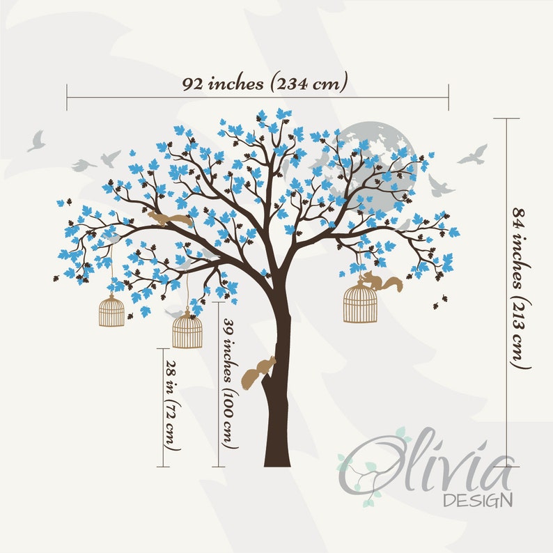Large Tree Vinyl Wall Decal With Birds Mural Stickers NT012B - Etsy