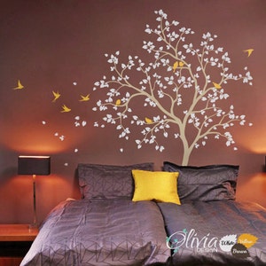 Baby nursery Tree vinyl wall decal  with birds stickers -NT014