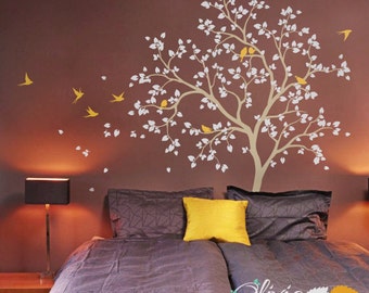 Baby nursery Tree vinyl wall decal  with birds stickers -NT014