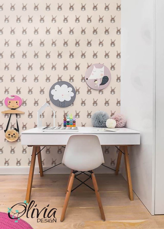 PEEL and STICK wall covering - Nerdy Bunny pattern wallpaper - OLB_006