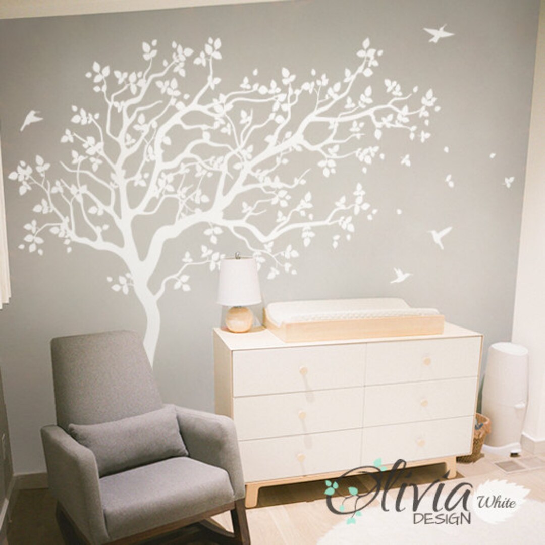 White Large Tree Wall Decal With Birds Mural for Kids Room - NT018 - Etsy