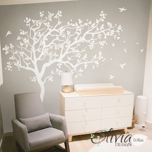 White Large Tree Wall Decal With Birds Mural for Kids Room - NT018 - Etsy