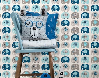 Self adhesive wallpaper peel and stick BLUE Elephant  kids room wallpaper -Nursery wallpaper - OLB_028