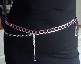 Cadeau parfait, ceinture bijou sautoir double chaine, accessoire de mode, chaine argentée, autre chaine en métal rose, plus courte