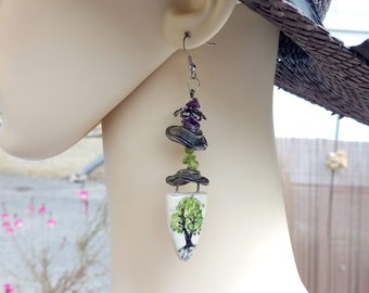 Perfect gift, ceramic pearl earrings, peridot, amethyst, Tibetan silver, hypoallergenic stainless steel fasteners