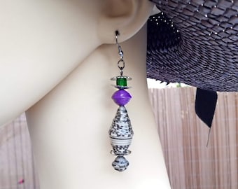 Cadeau parfait, Boucles d'oreilles perles de Beacreationartisanat, violet et gris, perles verre et attaches crochets acier inoxydable