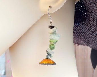 Perfect gift, amazonite earrings, green nephrite jade and ceramic beads, nickel-free 925 silver hooks