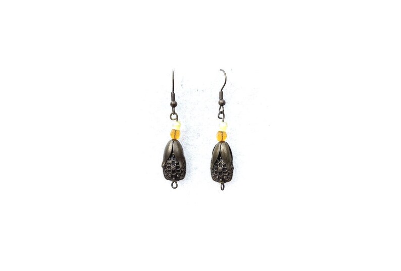 mid-length earrings chic tribal earrings Yellow bronze earring original earring antique earrings