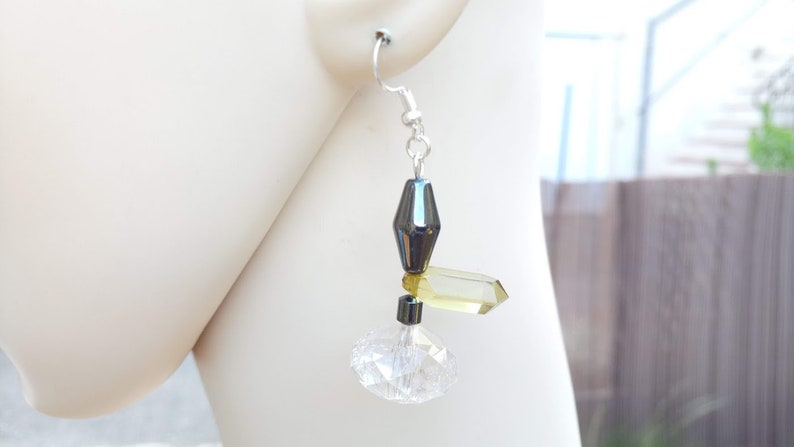 Perfect gift, Hematite earrings, green and transparent glass pearl, nickel-free silver metal hook fasteners image 3