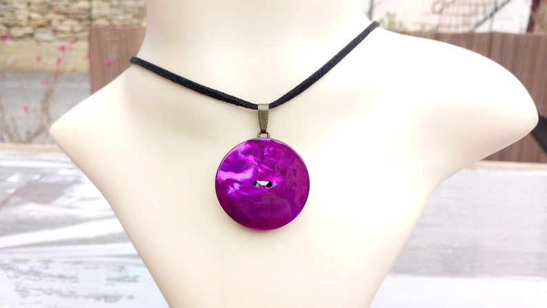 Pink double-sided necklace reversible pendant necklace baroque style necklace purple mother-of-pearl necklace leather neck collar