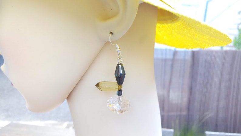 Perfect gift, Hematite earrings, green and transparent glass pearl, nickel-free silver metal hook fasteners image 2