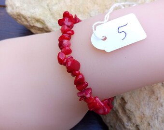Perfekt present, naturligt rött armband, töjbart, tillverkat av röda gorgoniska korallflisor