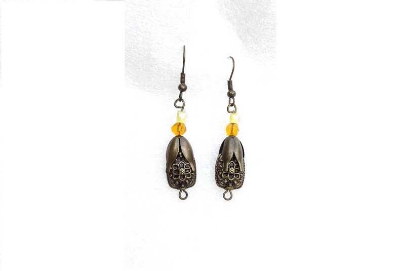 mid-length earrings chic tribal earrings Yellow bronze earring original earring antique earrings