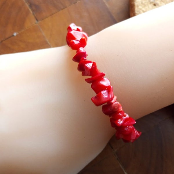 Cadeau parfait, Bracelet extensible, chips de corail gorgone rouge