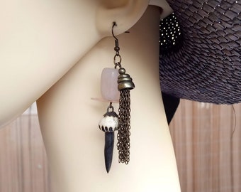 Perfect gift, bronze metal tassel earrings, Andean opal, ceramic beads from MooCreation