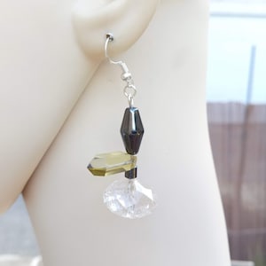 Perfect gift, Hematite earrings, green and transparent glass pearl, nickel-free silver metal hook fasteners image 1