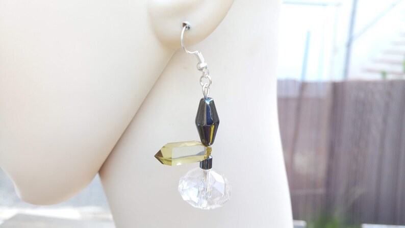 Perfect gift, Hematite earrings, green and transparent glass pearl, nickel-free silver metal hook fasteners image 4