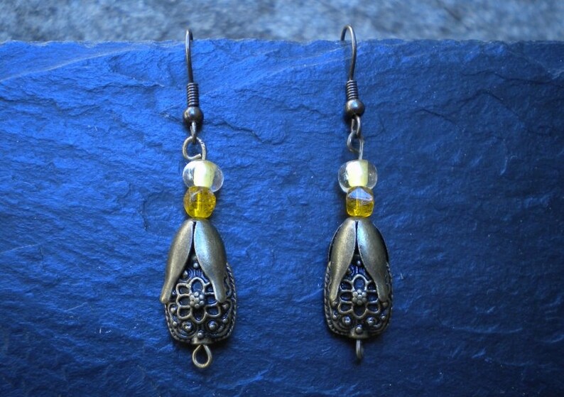mid-length earrings chic tribal earrings Yellow bronze earring original earring antique earrings
