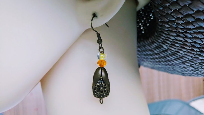 mid-length earrings chic tribal earrings Yellow bronze earring original earring antique earrings