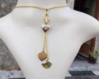 Pendentif Ancien En Forme De Cœur - Métal Doré Vintage - Occasion - Bijou Romantique Sans Marque