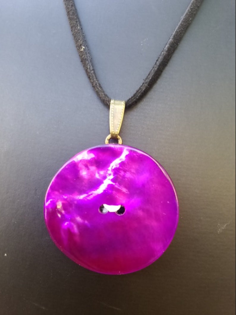 Pink double-sided necklace reversible pendant necklace baroque style necklace purple mother-of-pearl necklace leather neck collar