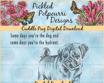 Cuddle Pug Digital Stamp Download