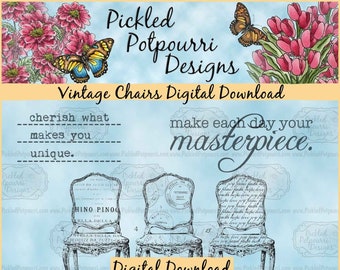 Vintage Chairs Digital Stamp Download