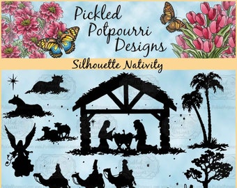 Silhouette Nativity Digital Stamp Download